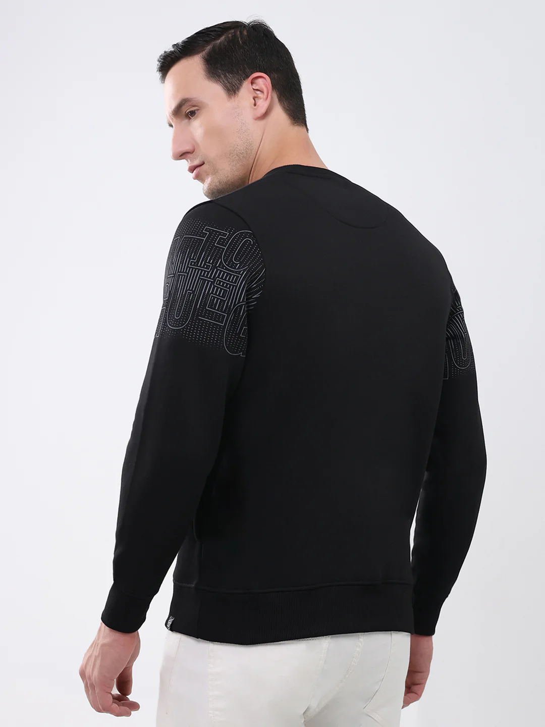 Men Black Printed Round Neck Full Sleeve Sweatshirt - Image 5