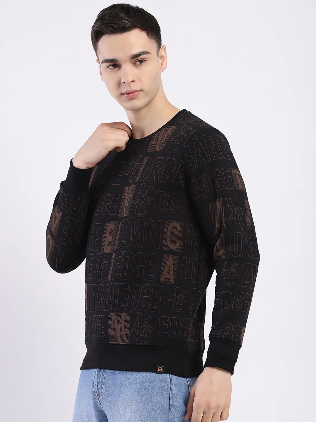 Men Black Printed Round Neck Full Sleeve Sweatshirt - Image 3