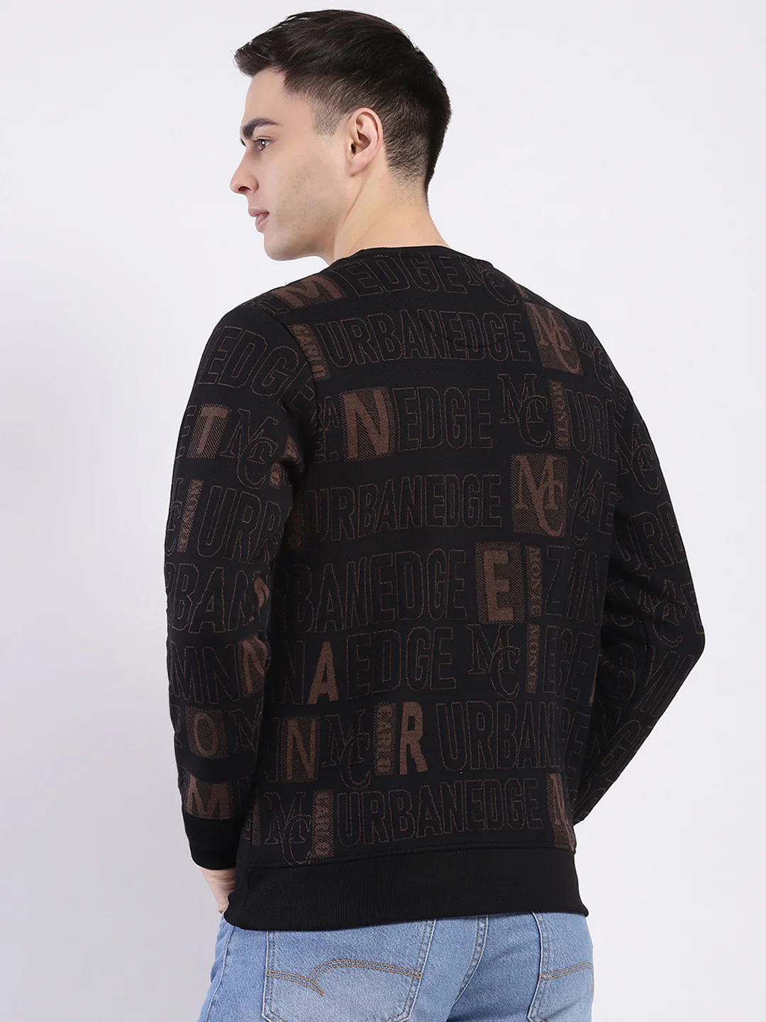 Men Black Printed Round Neck Full Sleeve Sweatshirt - Image 5