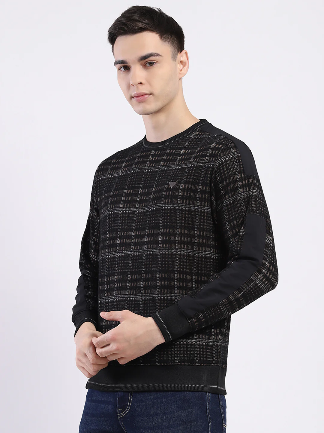 Men Black Printed Round Neck Full Sleeve Sweatshirt - Image 3