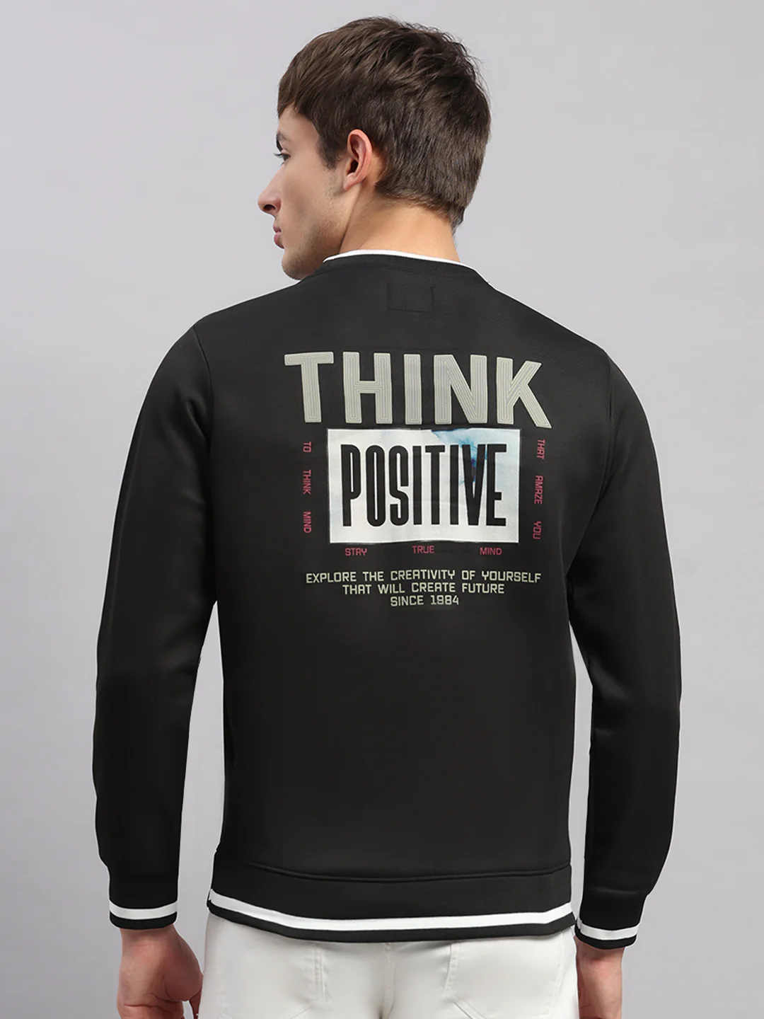 Men Black Printed Round Neck Full Sleeve Sweatshirt - Image 5