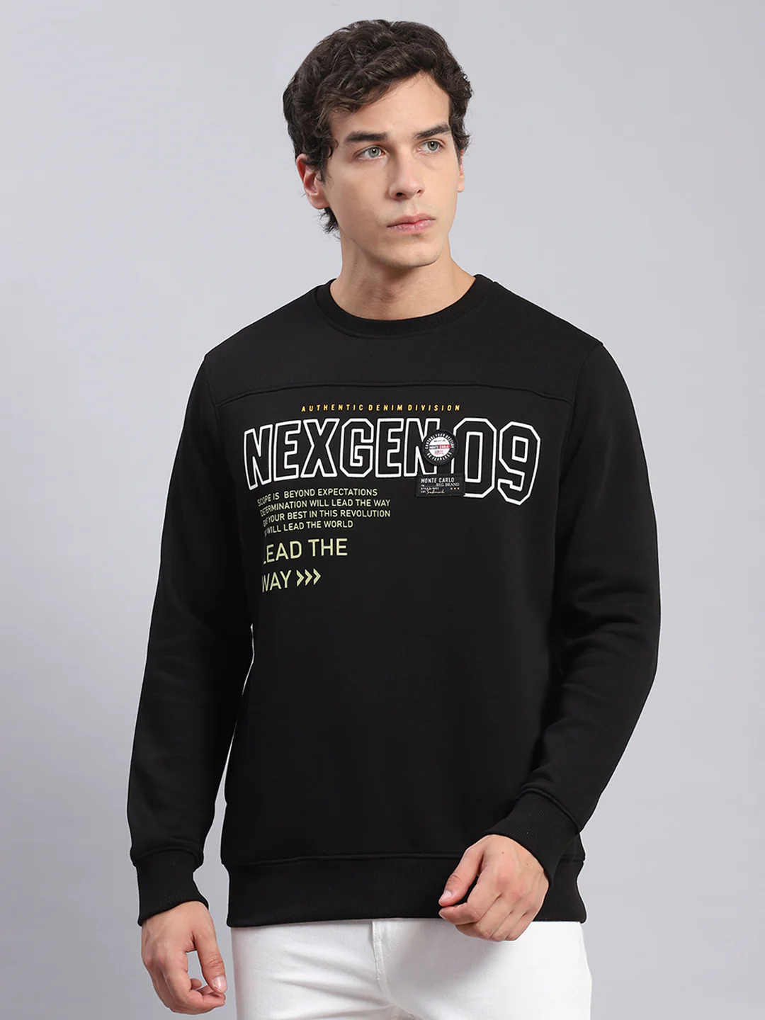 Men Black Printed Round Neck Full Sleeve Sweatshirts - Image 3