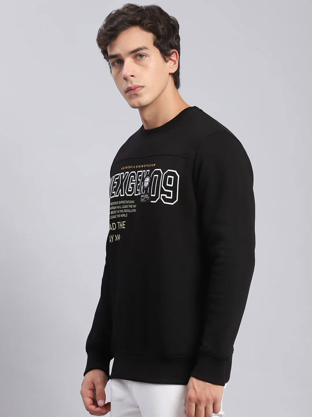 Men Black Printed Round Neck Full Sleeve Sweatshirts - Image 5
