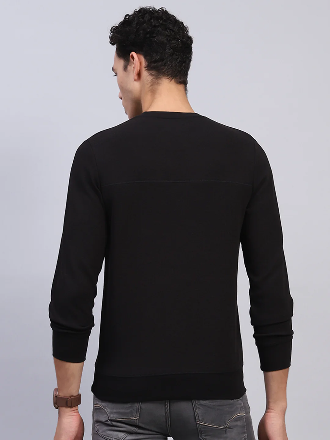 Men Black Printed Round Neck Full Sleeve Winter T-Shirt - Image 5