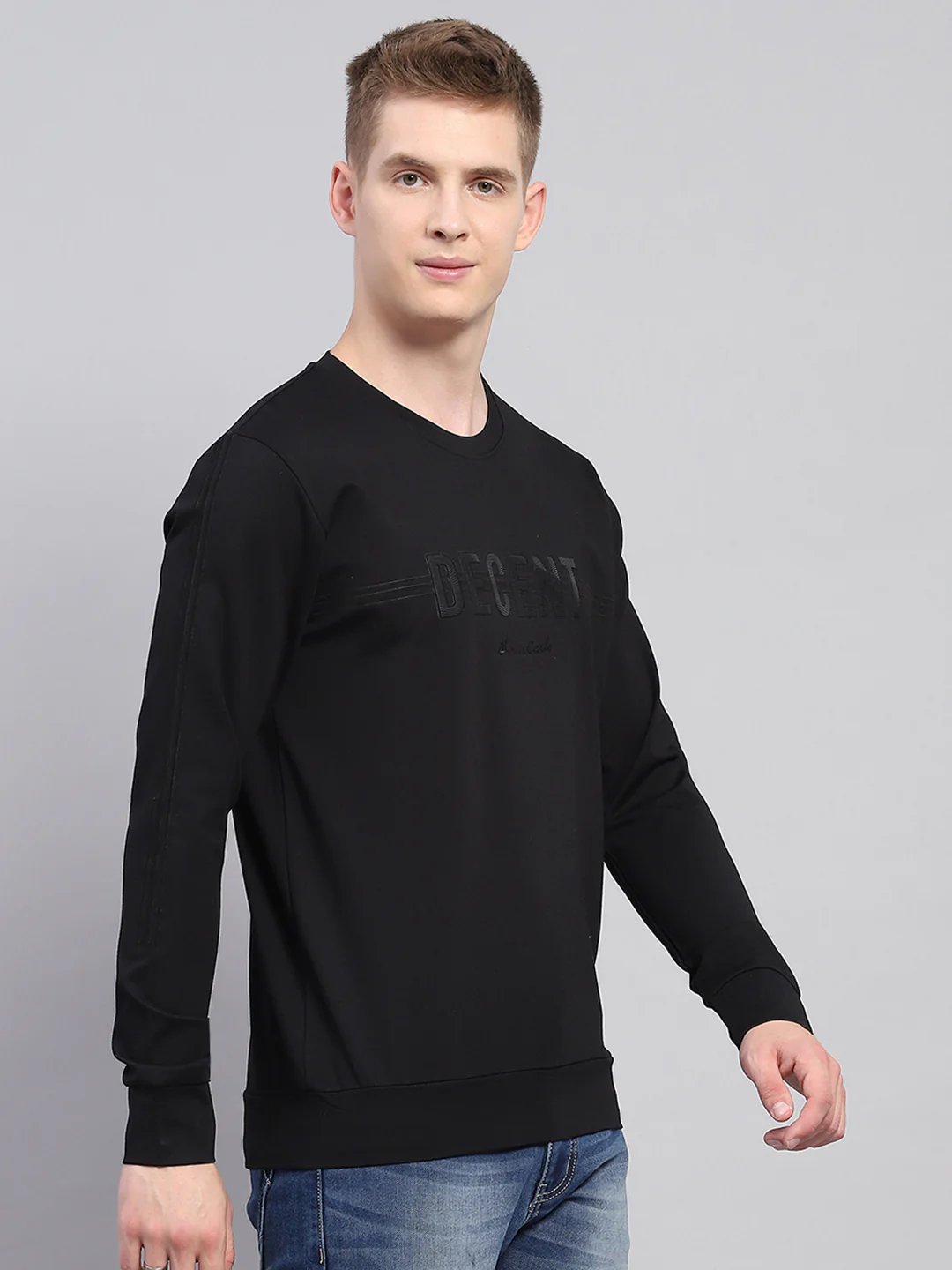 Men Black Printed Round Neck Full Sleeve Winter T-Shirt - Image 4