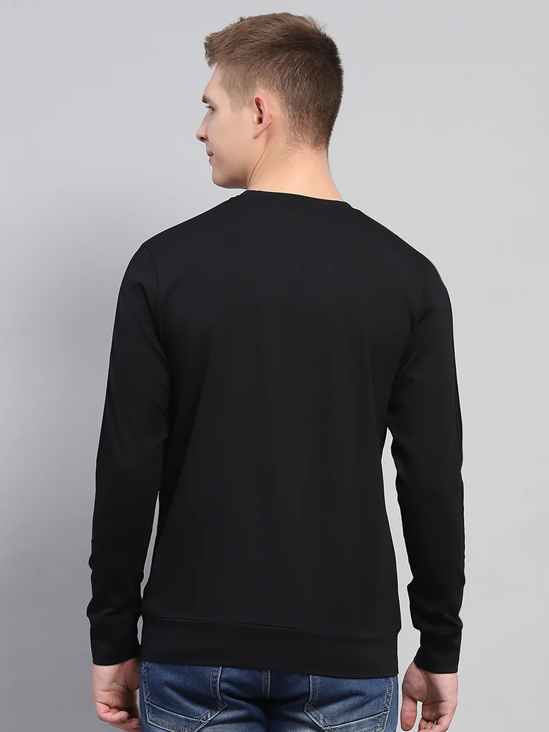 Men Black Printed Round Neck Full Sleeve Winter T-Shirt - Image 5