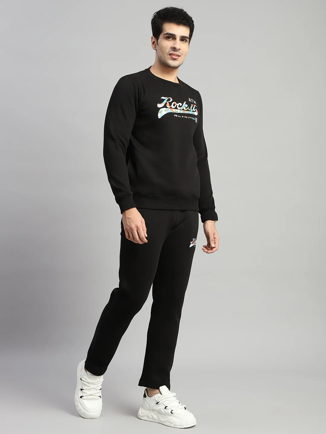 Rock.it Men Black Printed Round Neck Full Sleeve Winter Tracksuit - Image 4