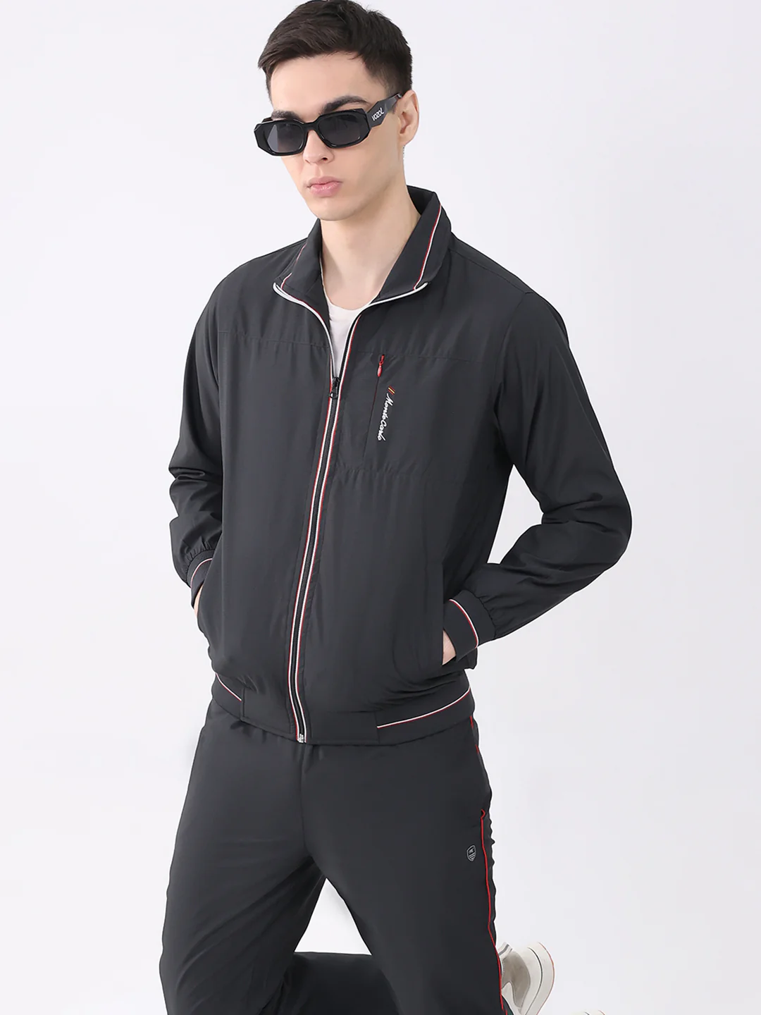Men Black Printed Round Neck Full Sleeve Winter Tracksuit - Image 6