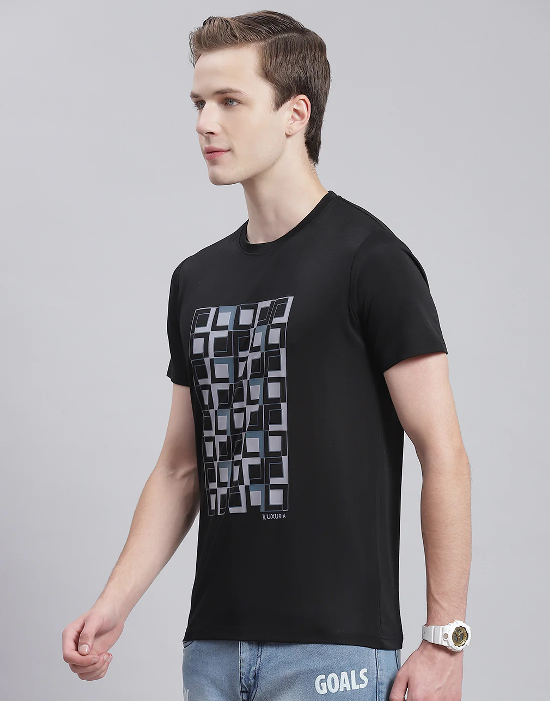 Men Black Printed Round Neck Half Sleeve T-Shirt - Image 3
