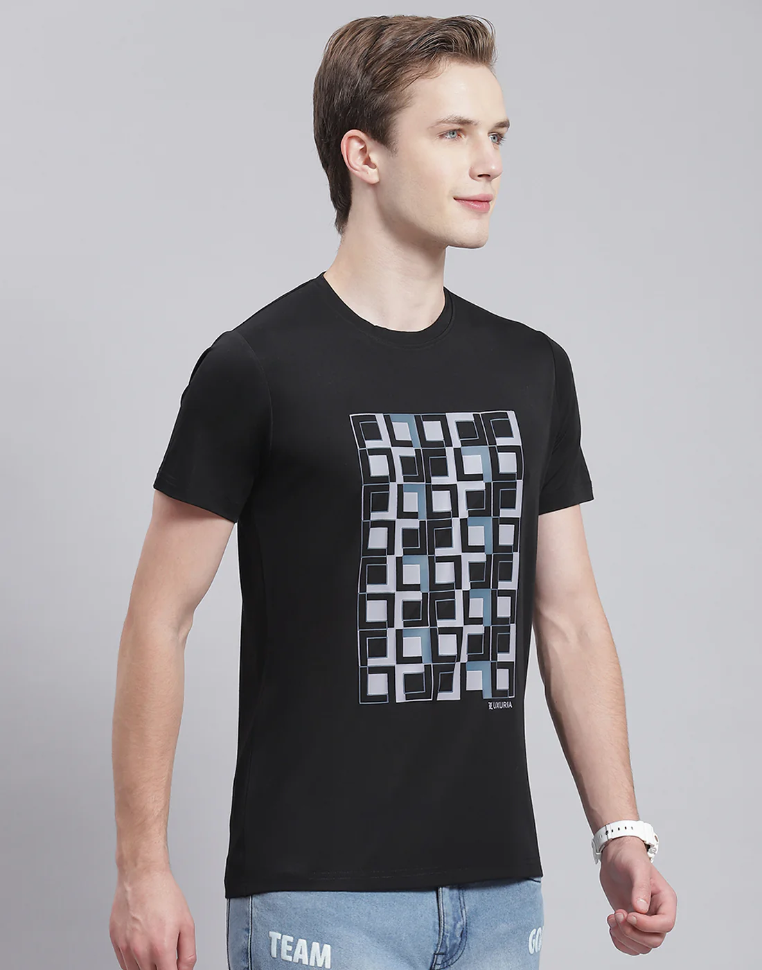 Men Black Printed Round Neck Half Sleeve T-Shirt - Image 4