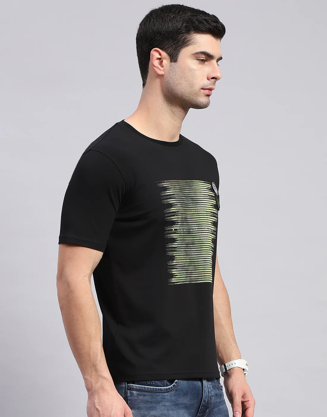Men Black Printed Round Neck Half Sleeve T-Shirt - Image 5