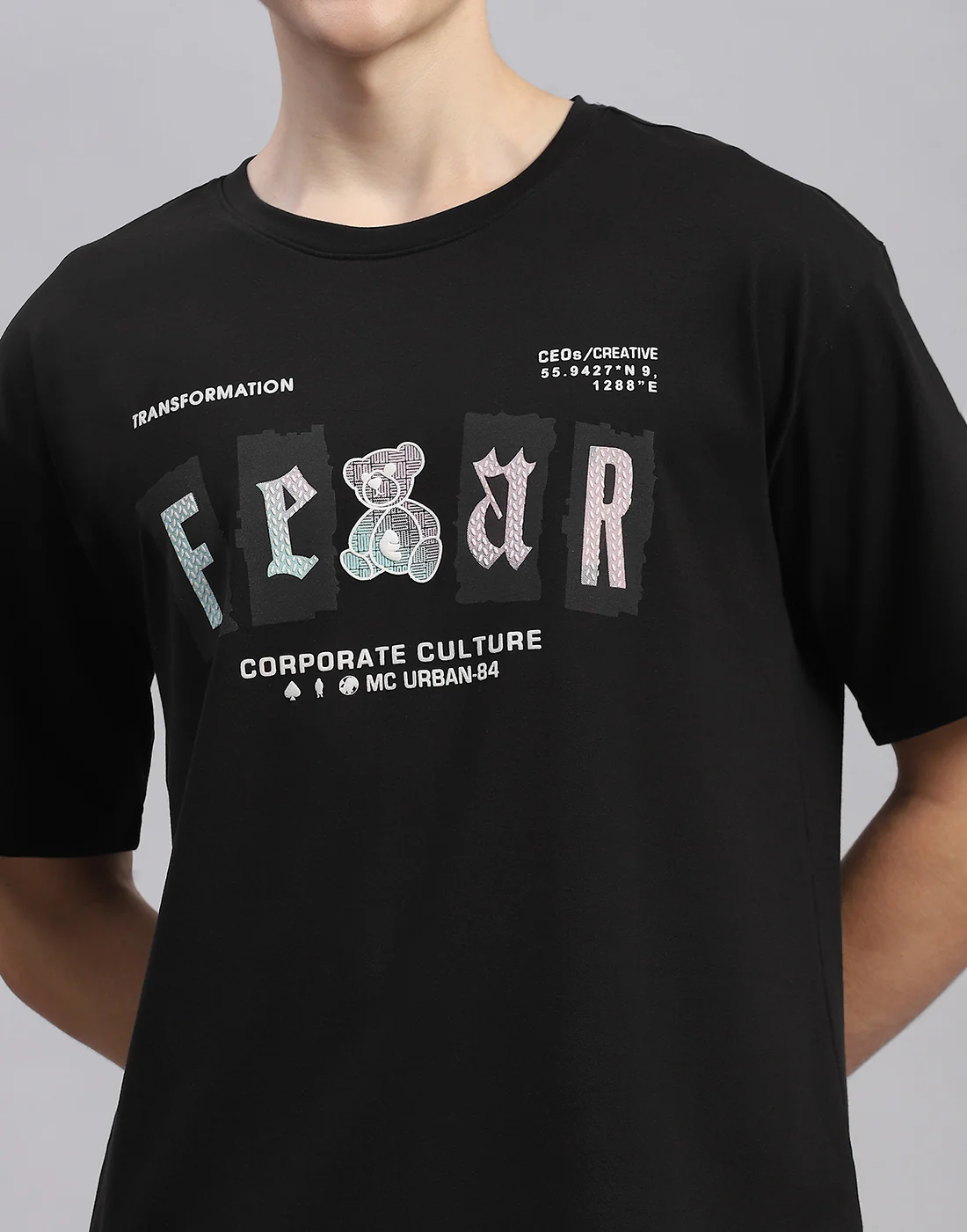 Men Black Printed Round Neck Half Sleeve T-Shirt - Image 6