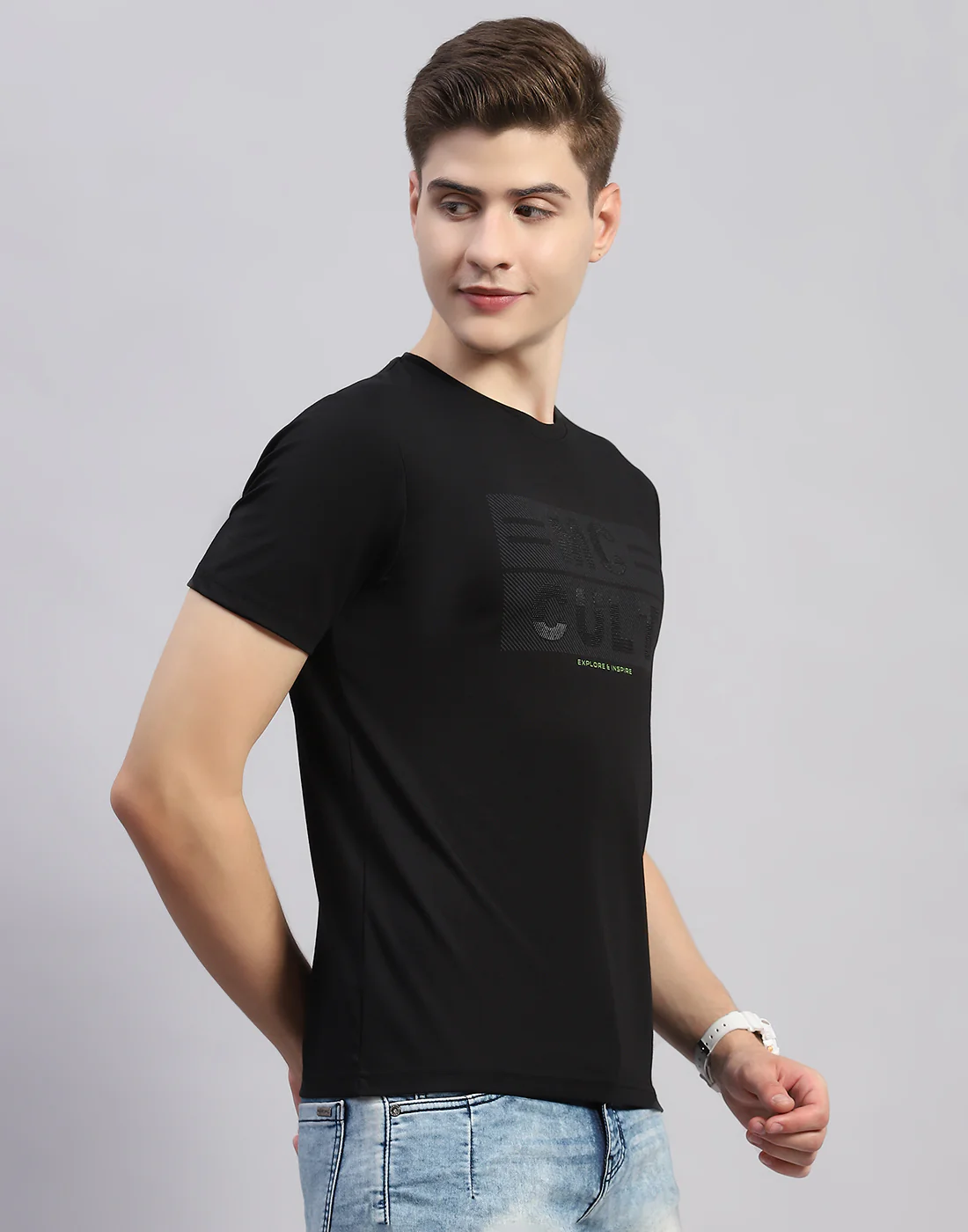 Men Black Printed Round Neck Half Sleeve T-Shirt - Image 4