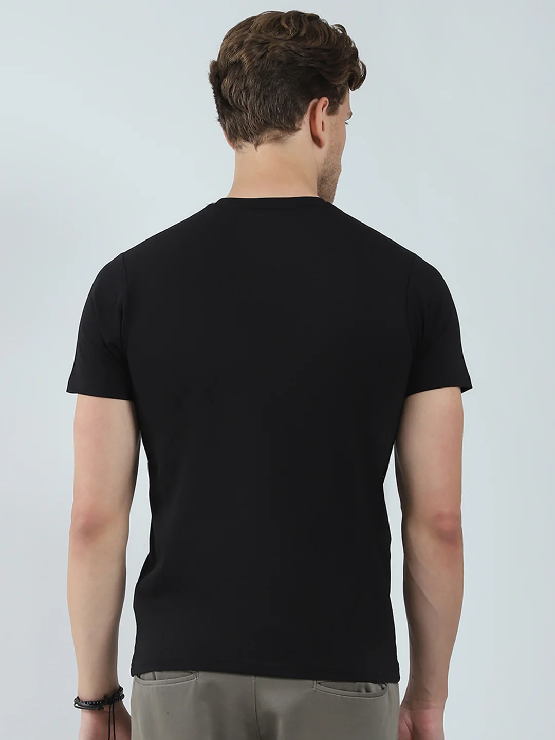 Men Black Printed Round Neck Half Sleeve T-Shirt - Image 5
