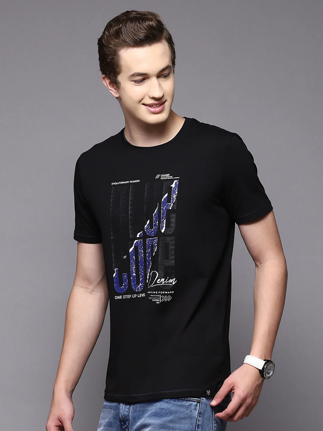 Men Black Printed Round Neck Half Sleeve T-Shirts - Image 3