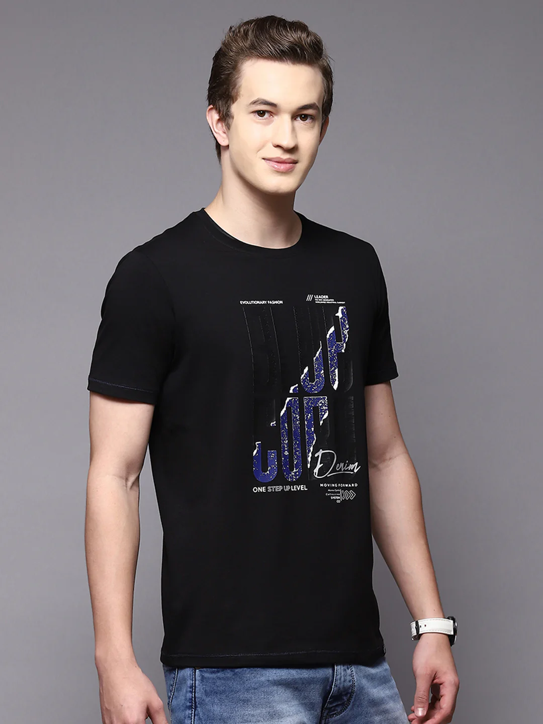 Men Black Printed Round Neck Half Sleeve T-Shirts - Image 4