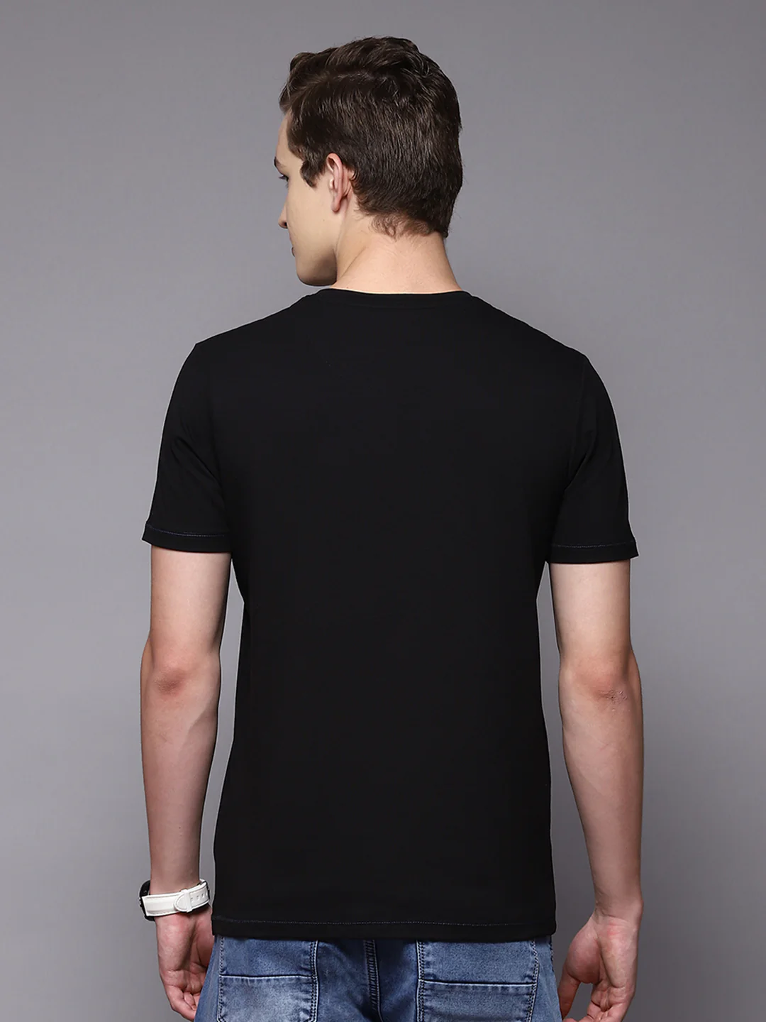 Men Black Printed Round Neck Half Sleeve T-Shirts - Image 5