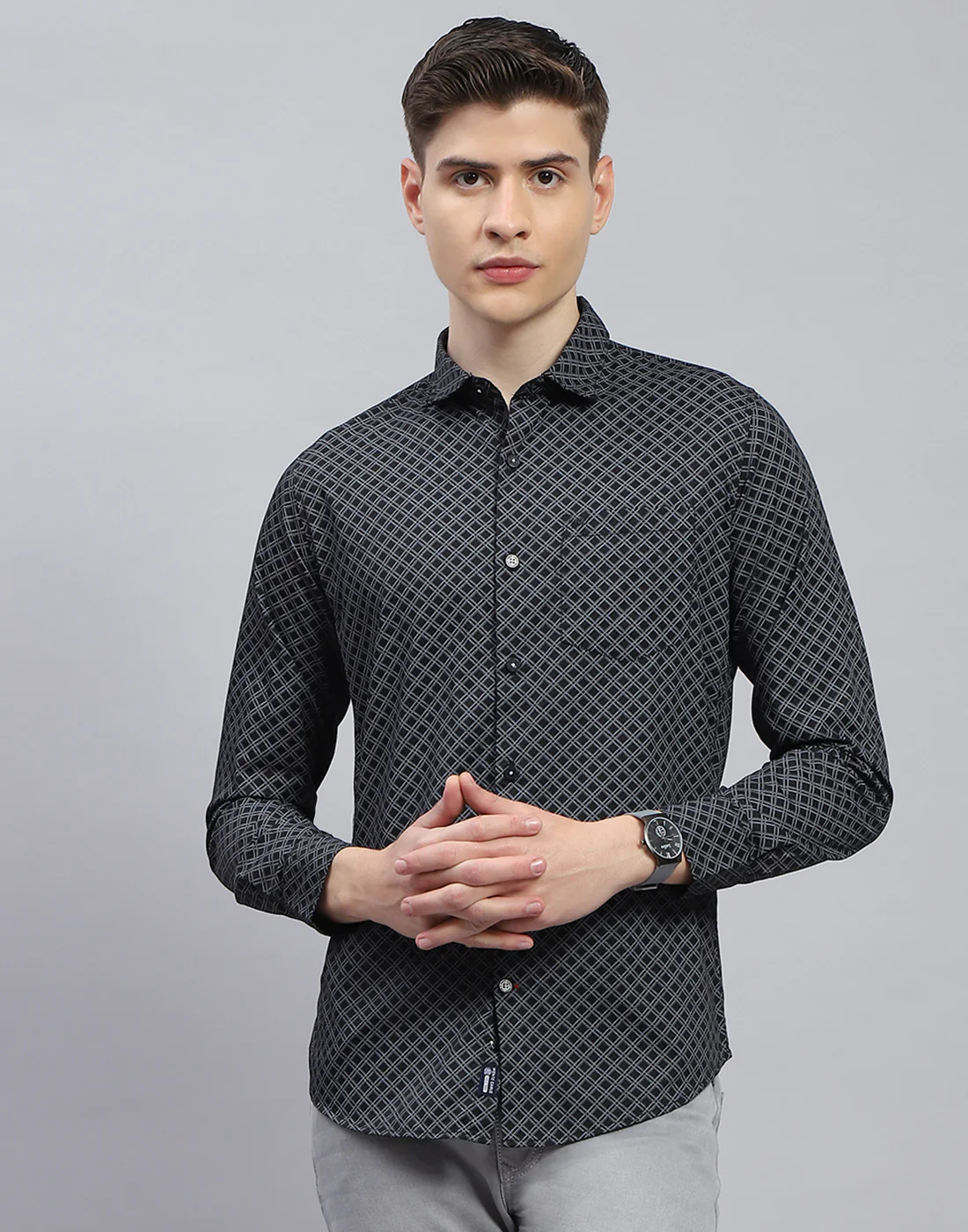 Men Black Printed Spread Collar Full Sleeve Shirt - Image 3
