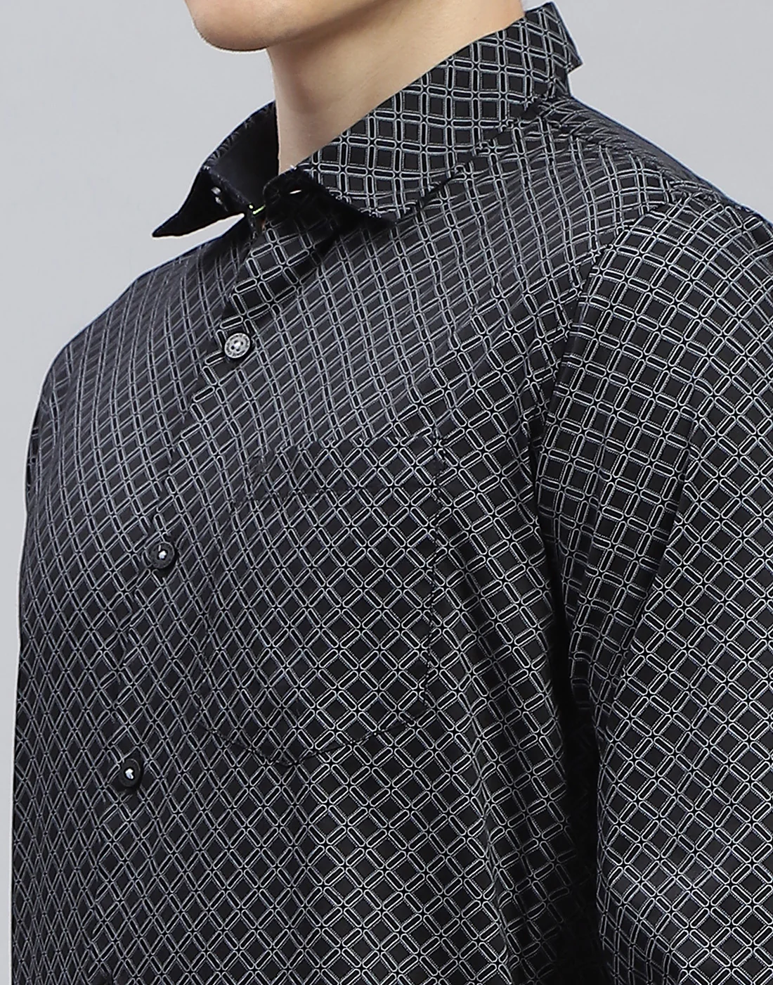 Men Black Printed Spread Collar Full Sleeve Shirt - Image 7