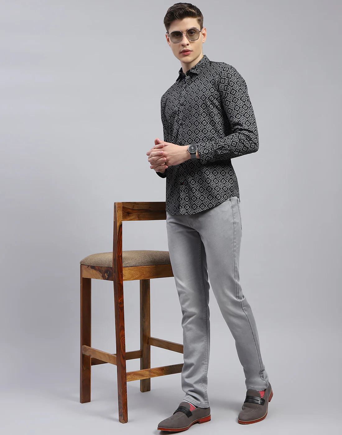 Men Black Printed Spread Collar Full Sleeve Shirt - Image 2