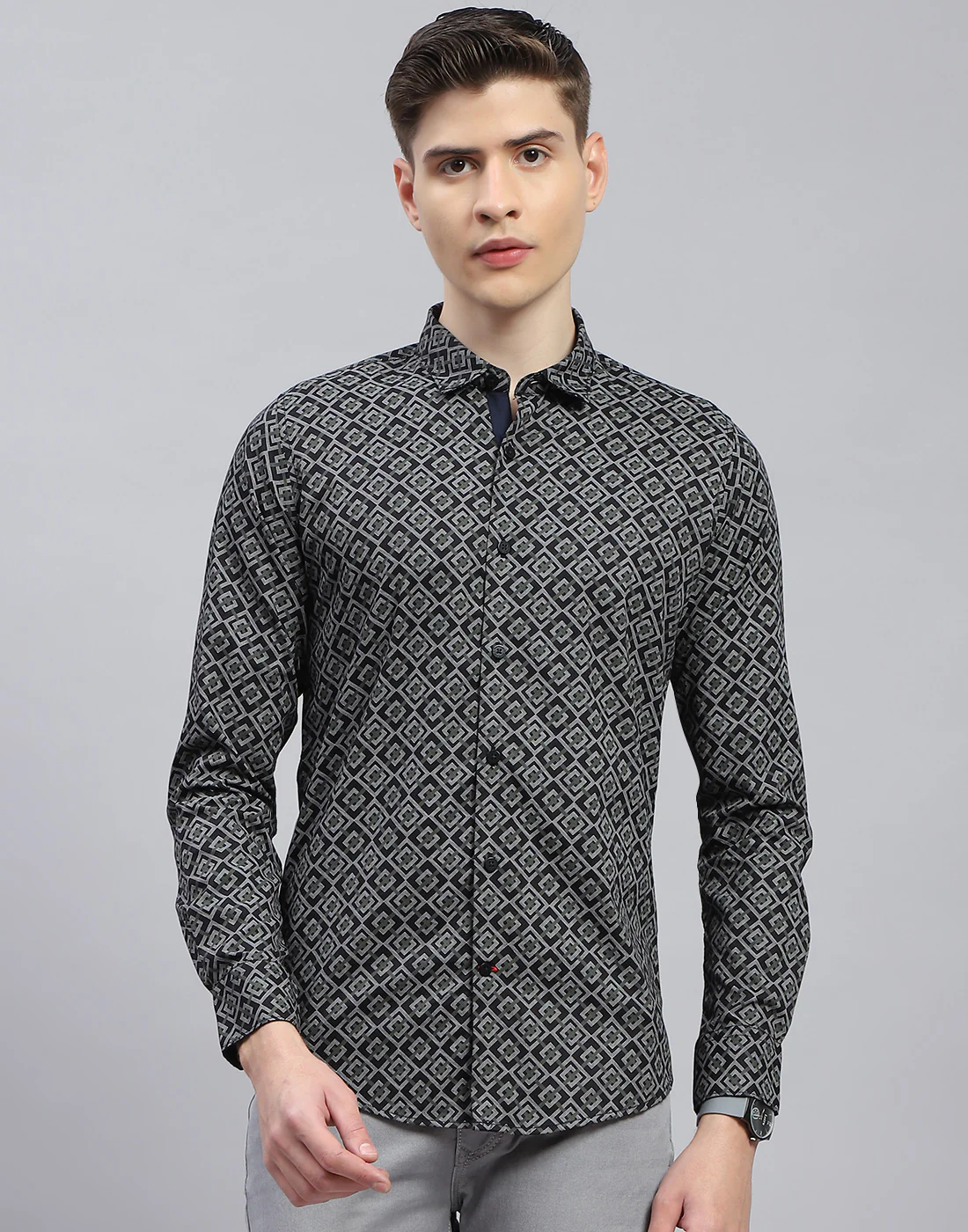 Men Black Printed Spread Collar Full Sleeve Shirt - Image 3