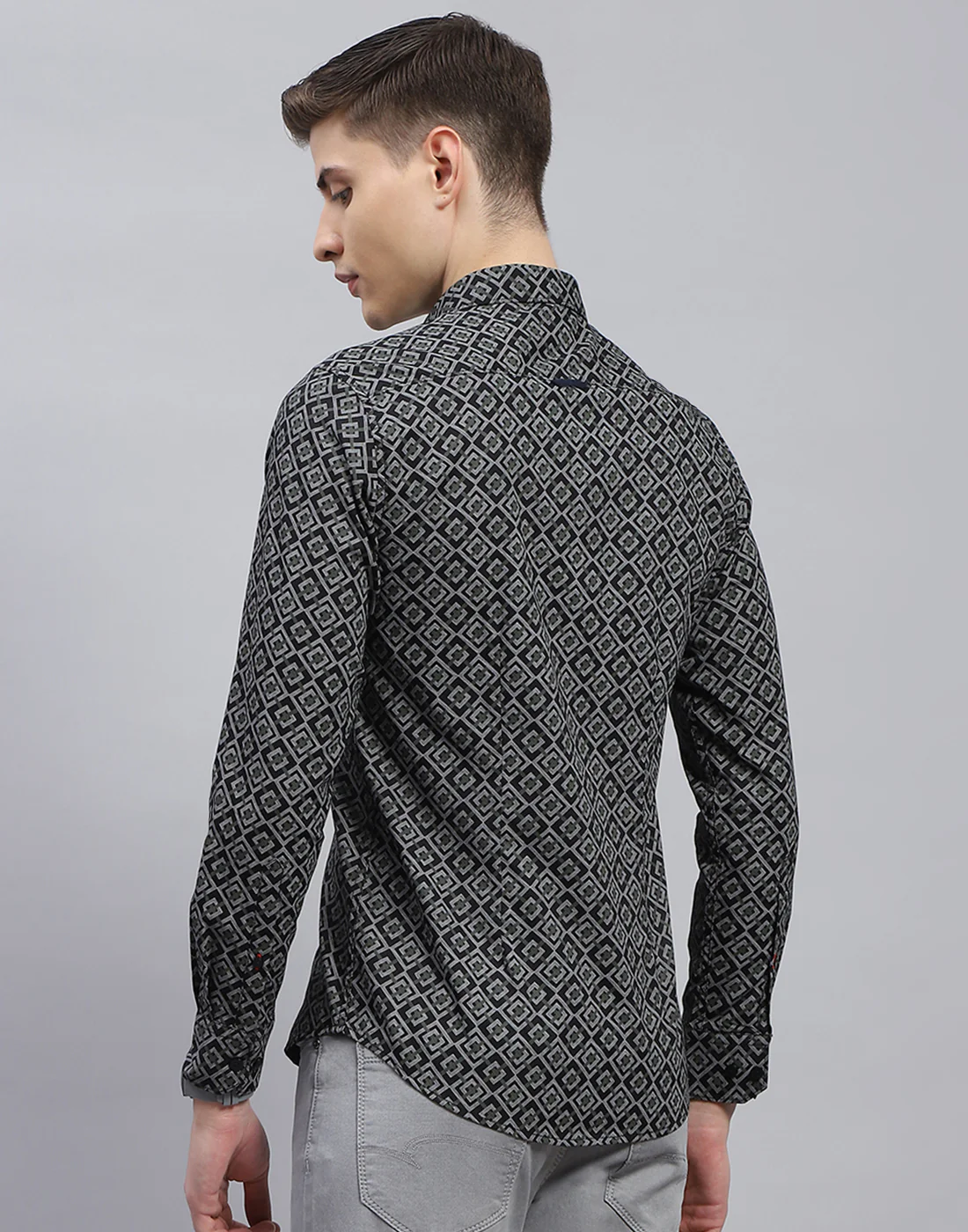 Men Black Printed Spread Collar Full Sleeve Shirt - Image 5