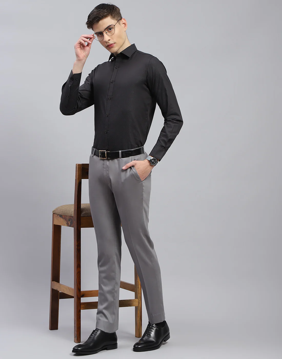 Men Black Printed Spread Collar Full Sleeve Shirt - Image 2