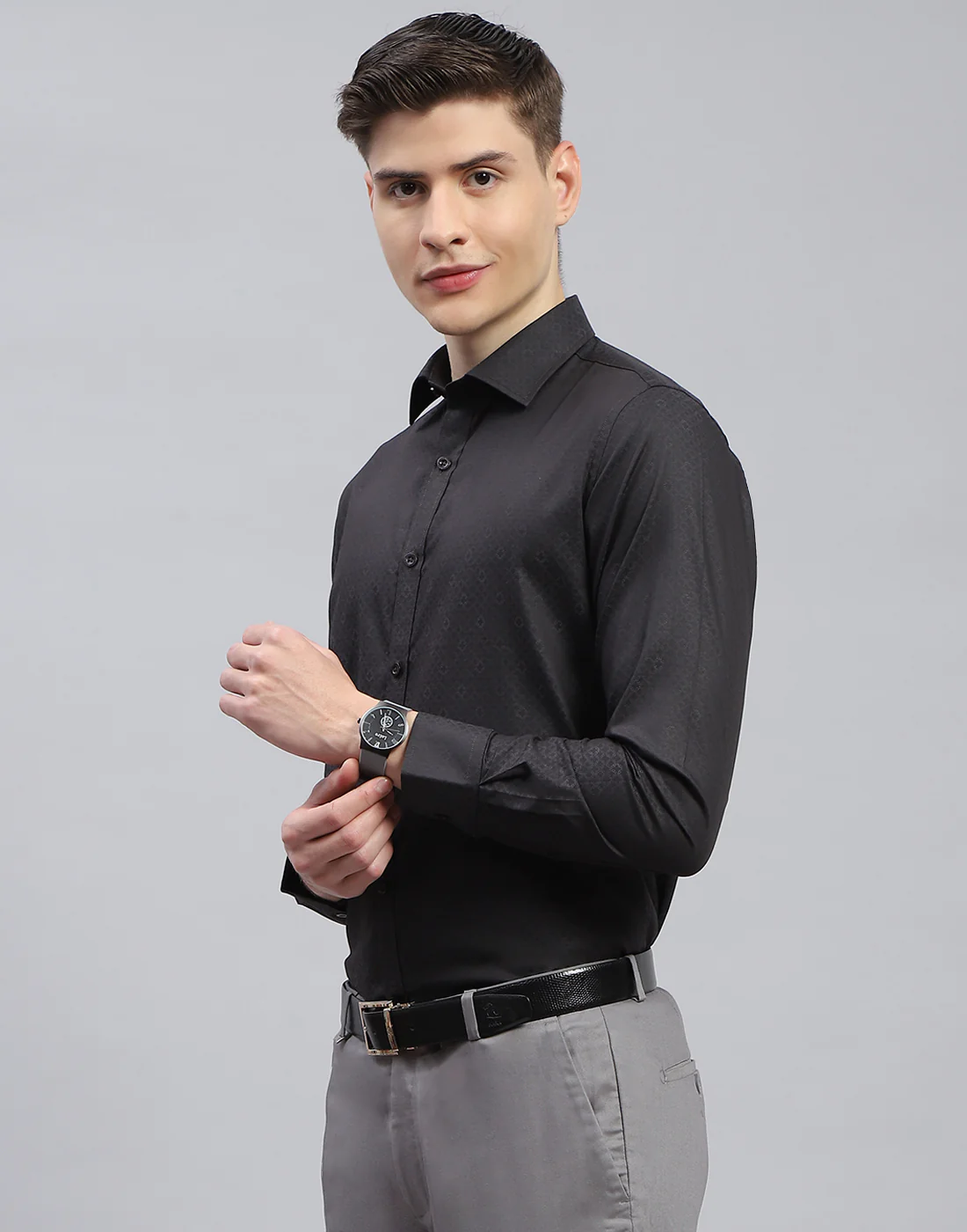 Men Black Printed Spread Collar Full Sleeve Shirt - Image 4
