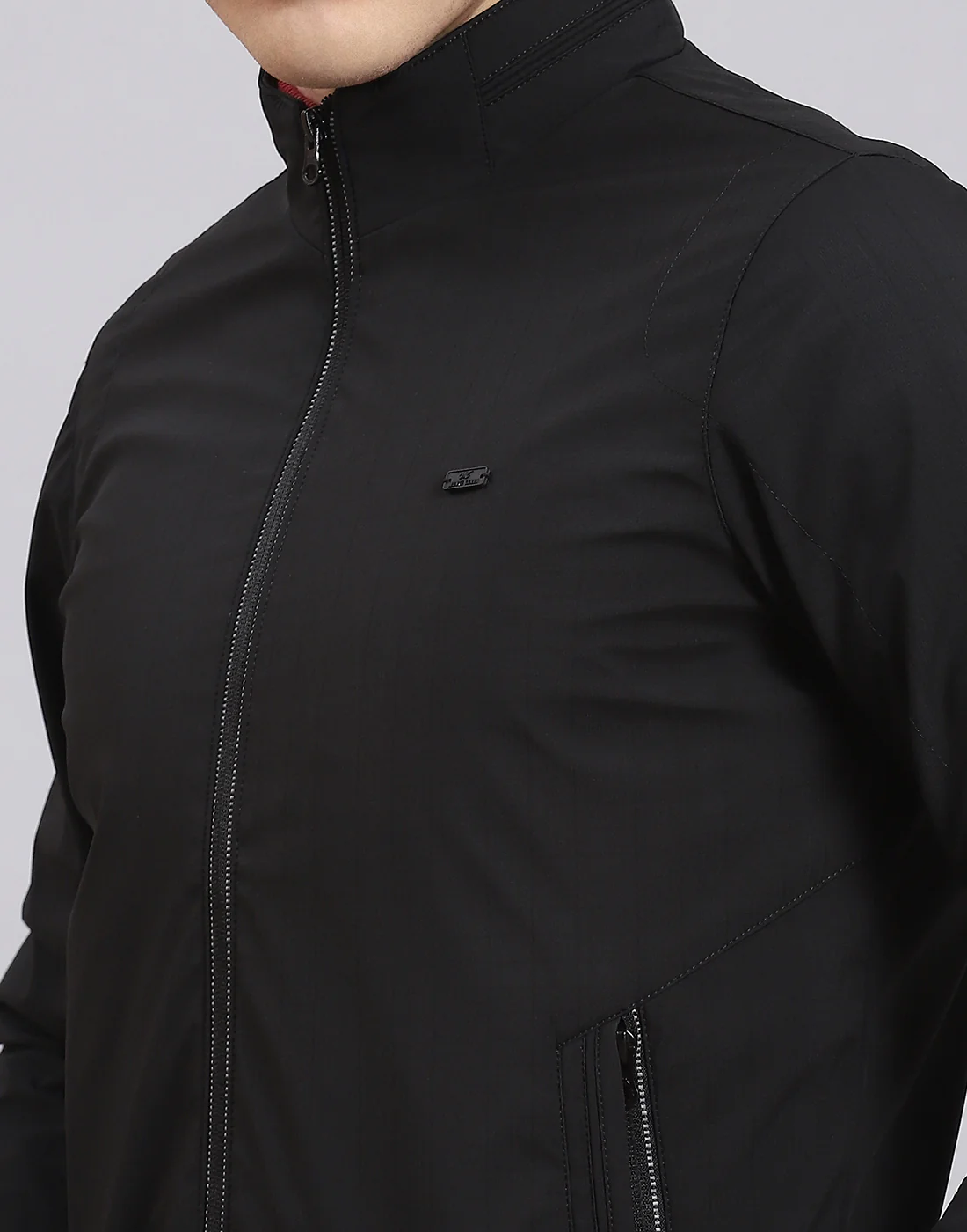 Men Black Printed Stand Collar Full Sleeve Jacket - Image 7