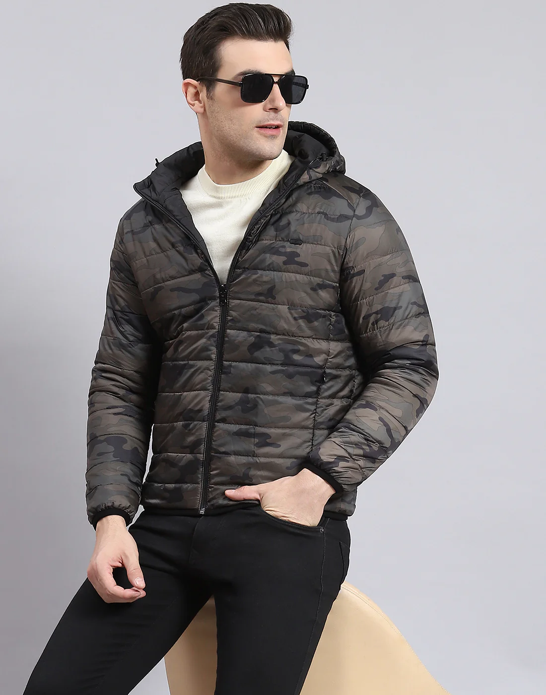 Men Black Printed Stand Collar Full Sleeve Jacket - Image 2