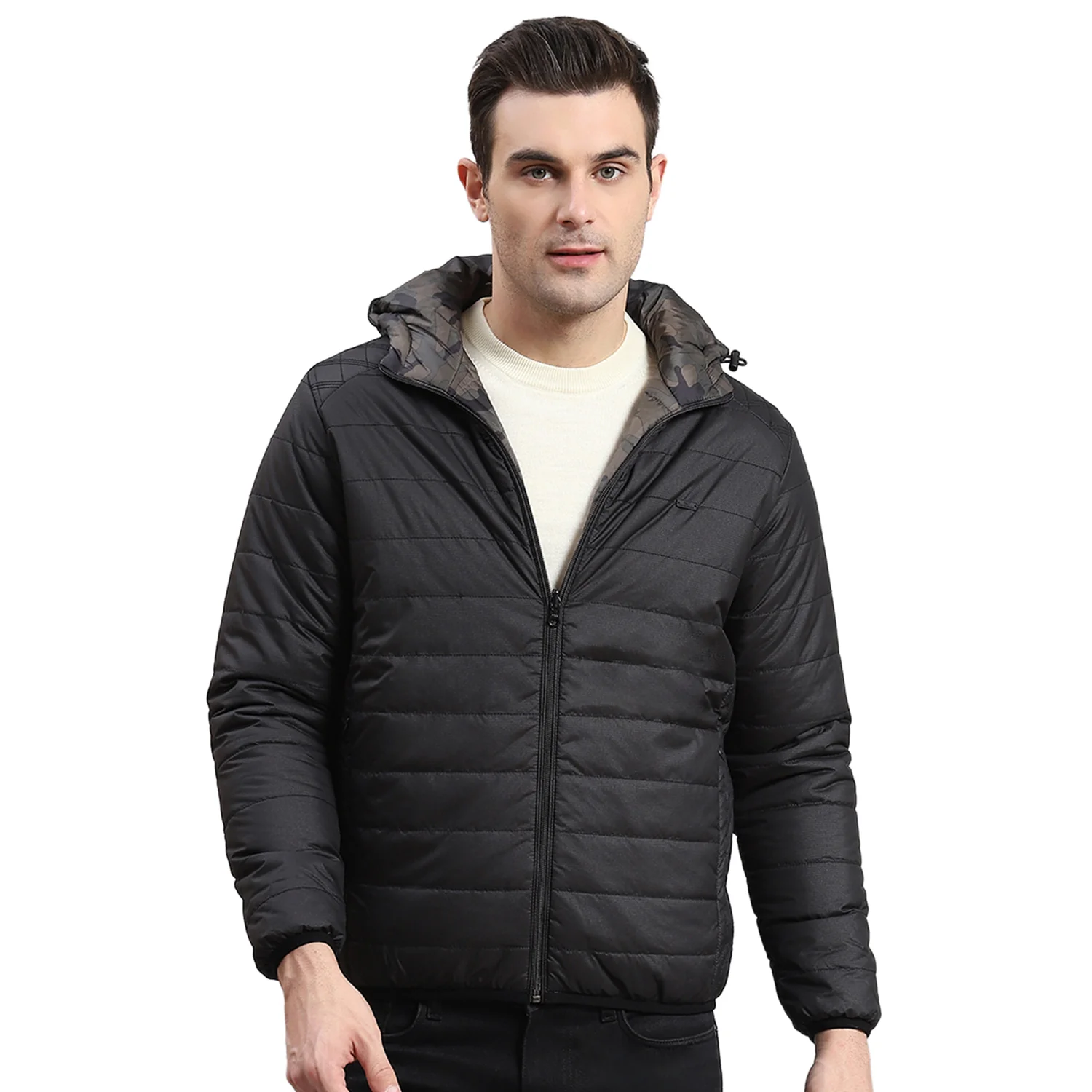 Men Black Printed Stand Collar Full Sleeve Jacket - Image 5