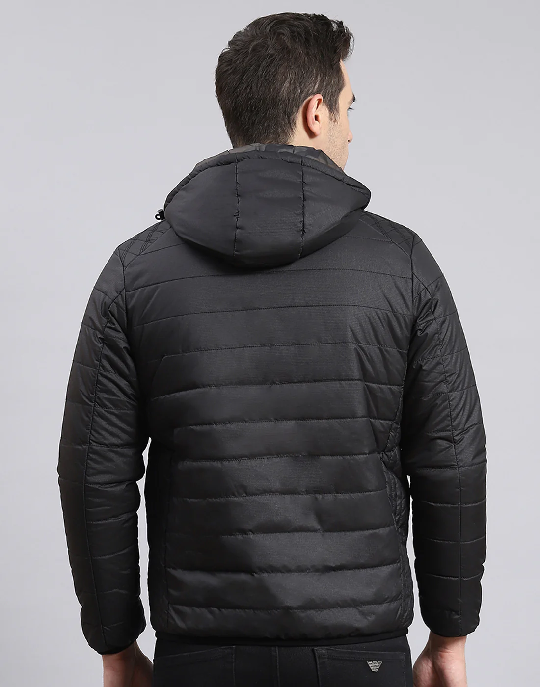 Men Black Printed Stand Collar Full Sleeve Jacket - Image 7