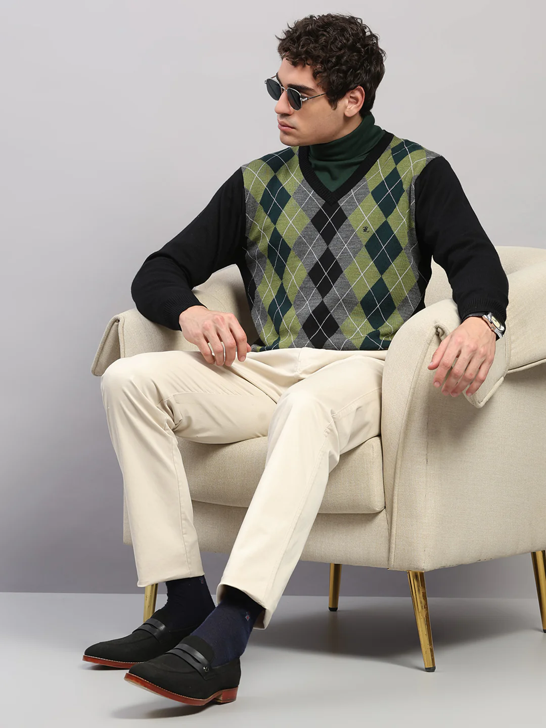 Luxuria Men Black Printed V Neck Full Sleeve Pullover - Image 2