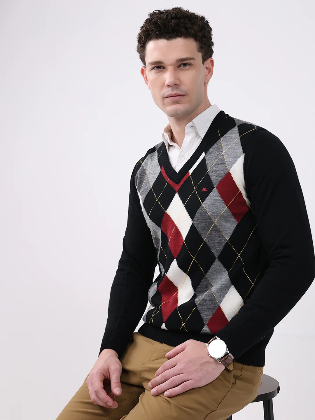 Men Black Printed V Neck Full Sleeve Pullover - Image 6