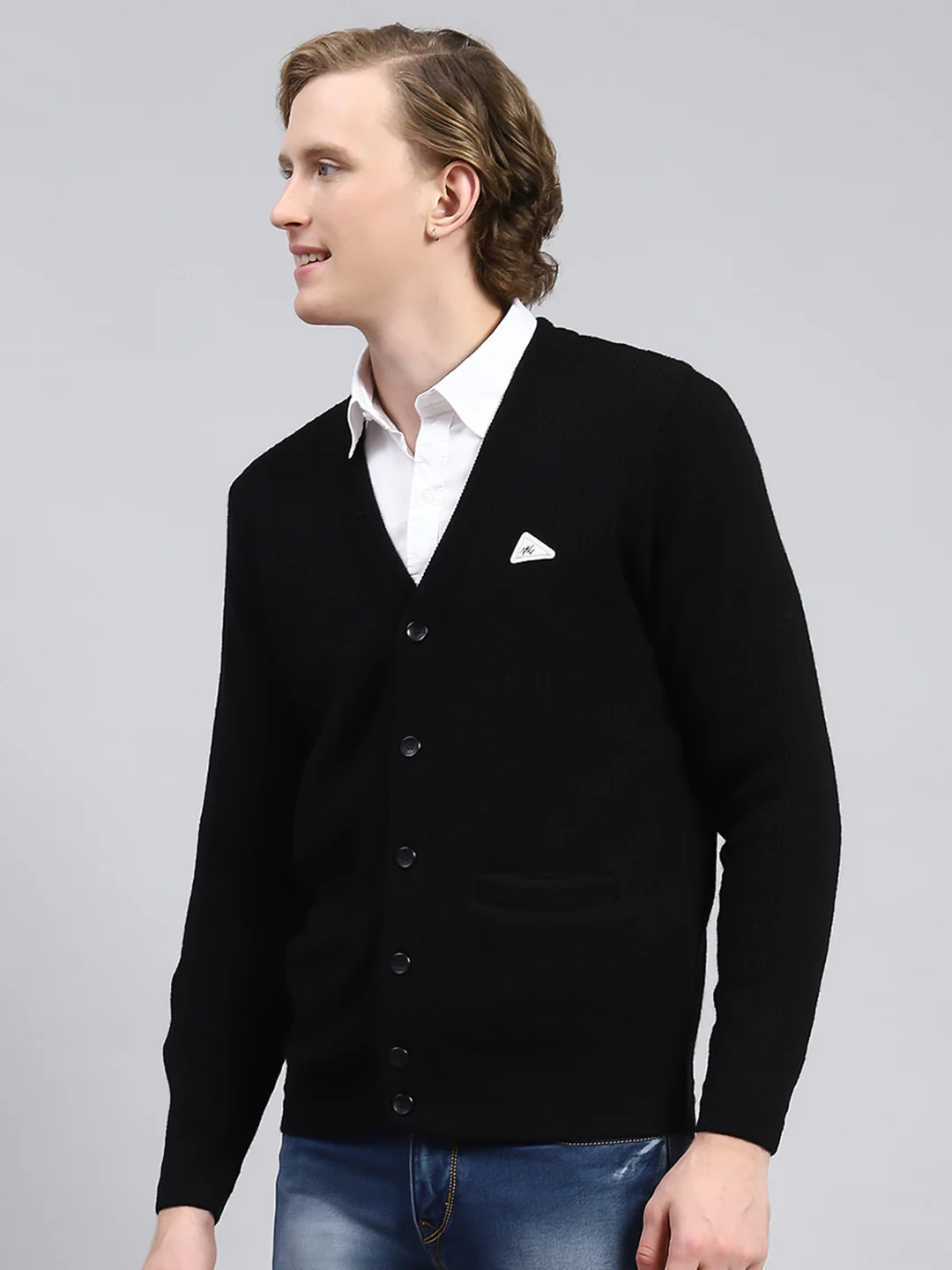Men Black Self Cardigan - Image 4