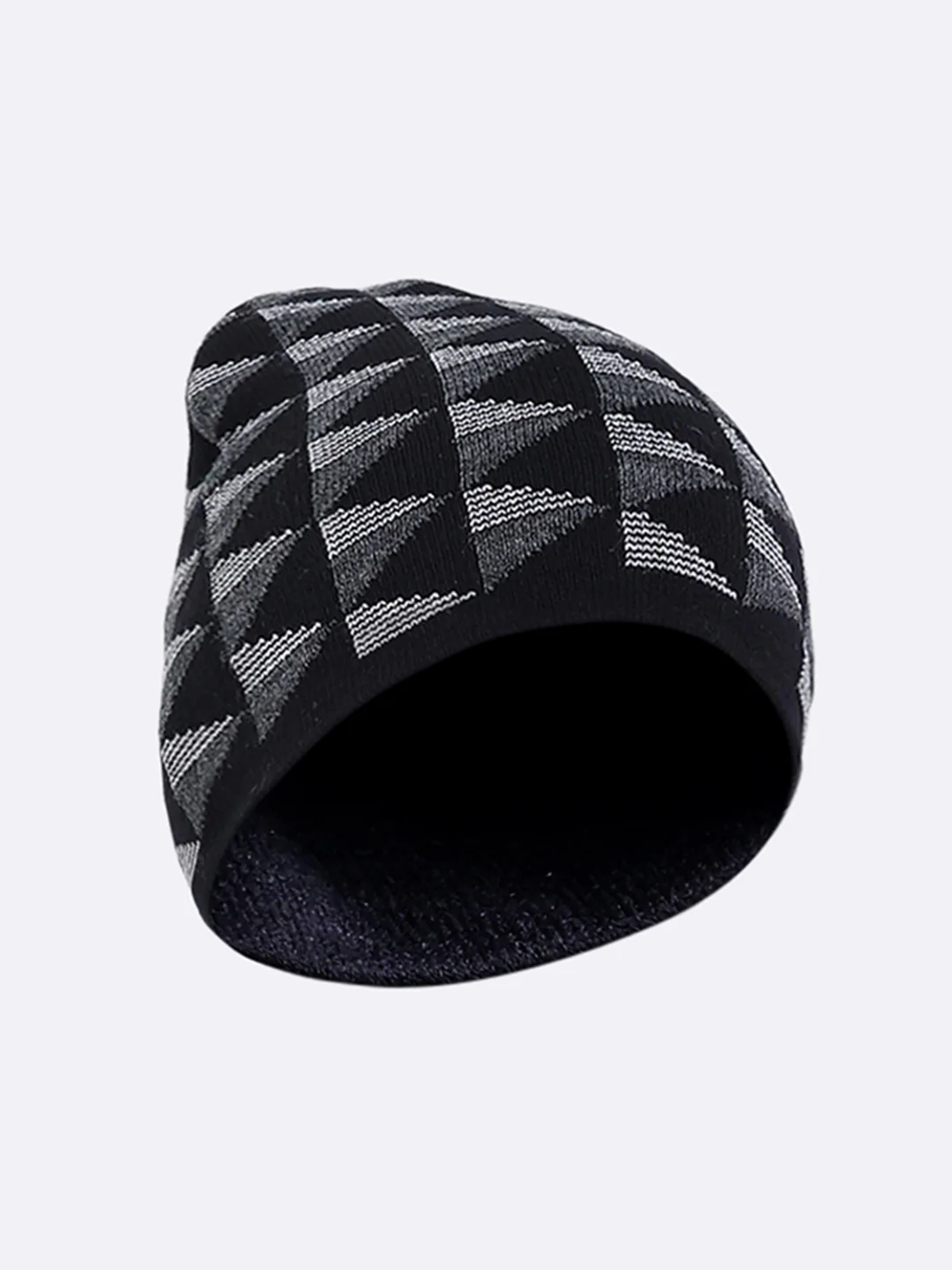 Men Black Self Design Blend Wool Cap - Image 2