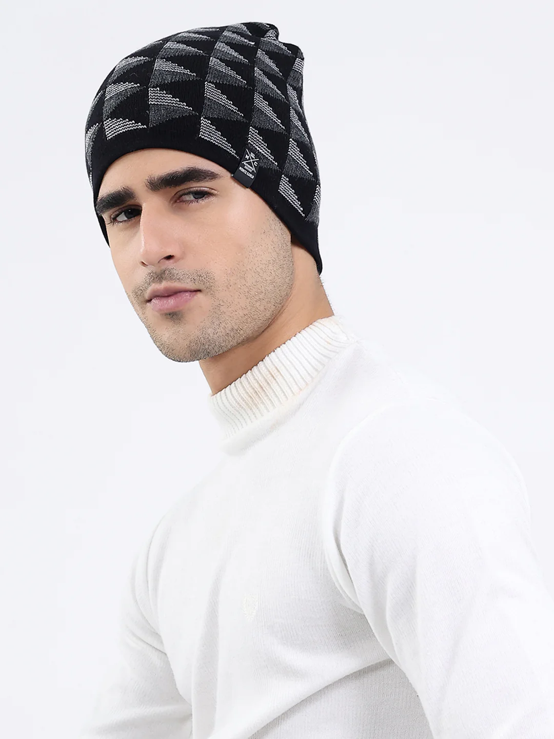 Men Black Self Design Blend Wool Cap - Image 3