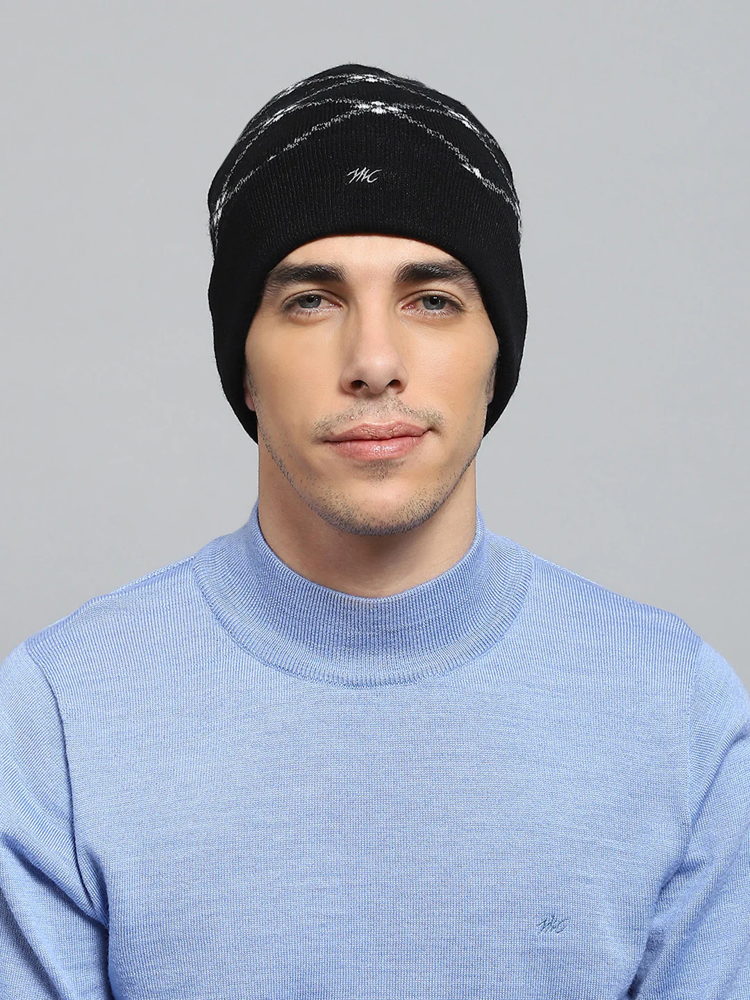Men Black Self Design Cap