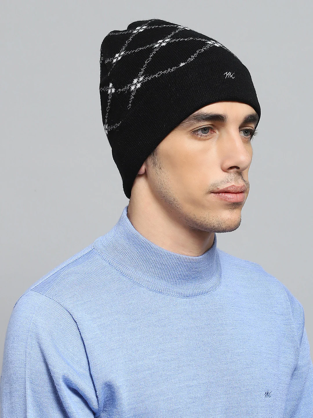 Men Black Self Design Cap - Image 4