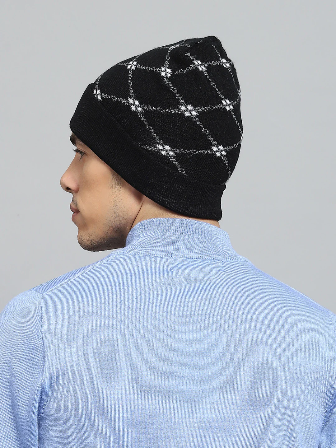 Men Black Self Design Cap - Image 5