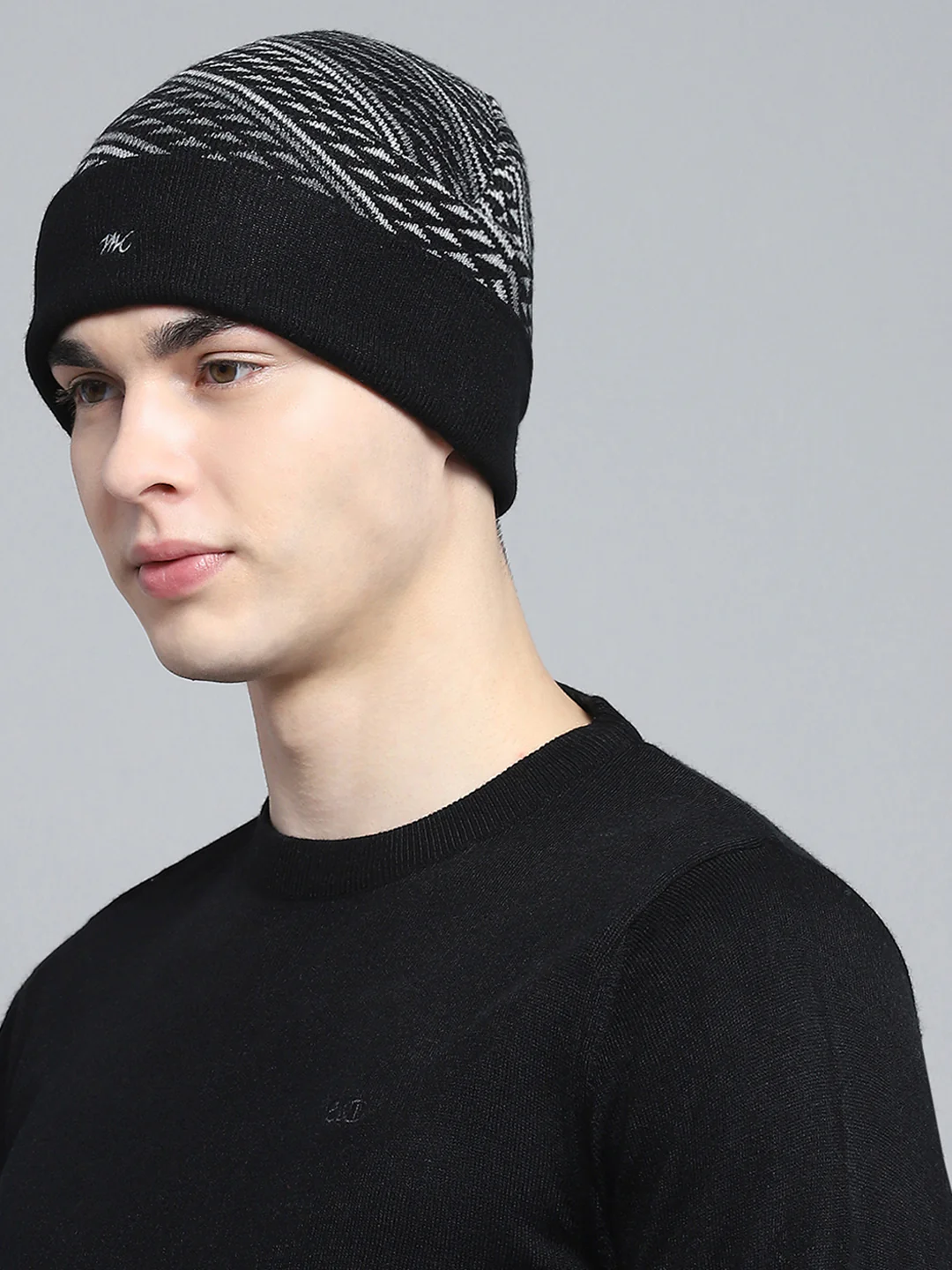 Men Black Self Design Cap - Image 3