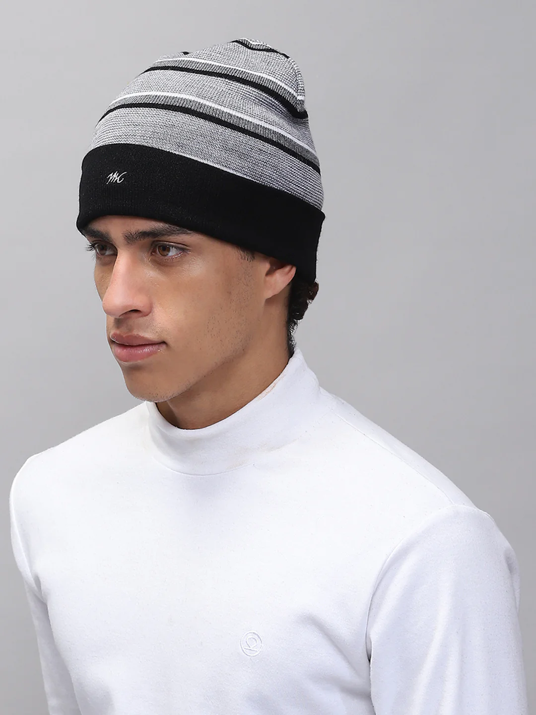 Men Black Self Design Cap - Image 3