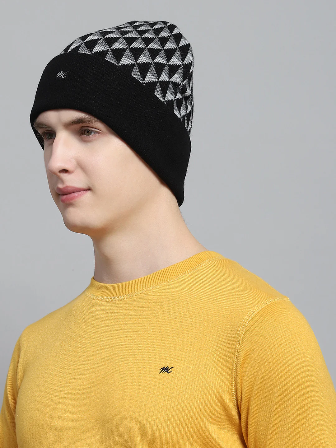 Men Black Self Design Cap - Image 3