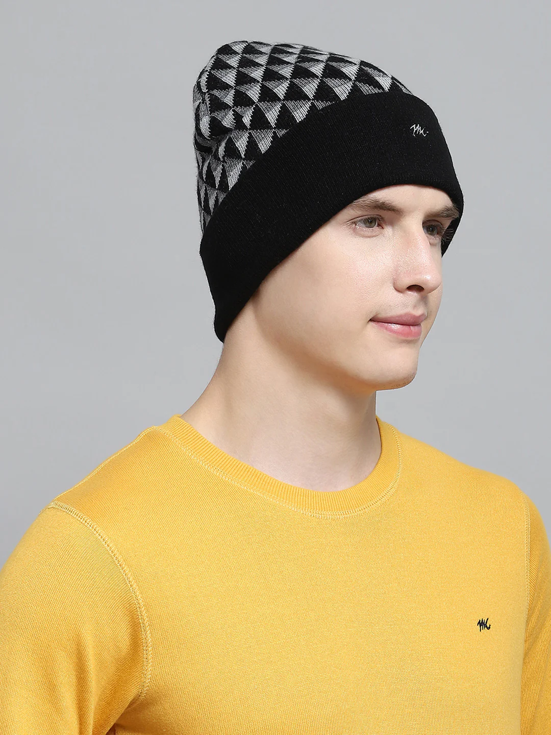 Men Black Self Design Cap - Image 4