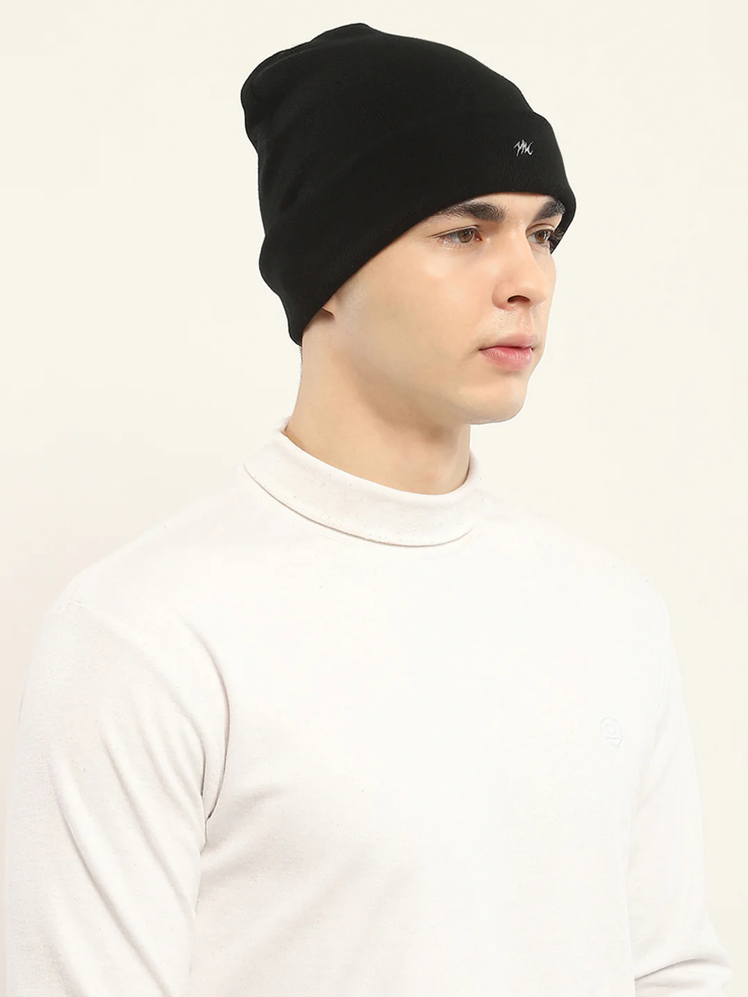 Men Black Self Design Cap - Image 4