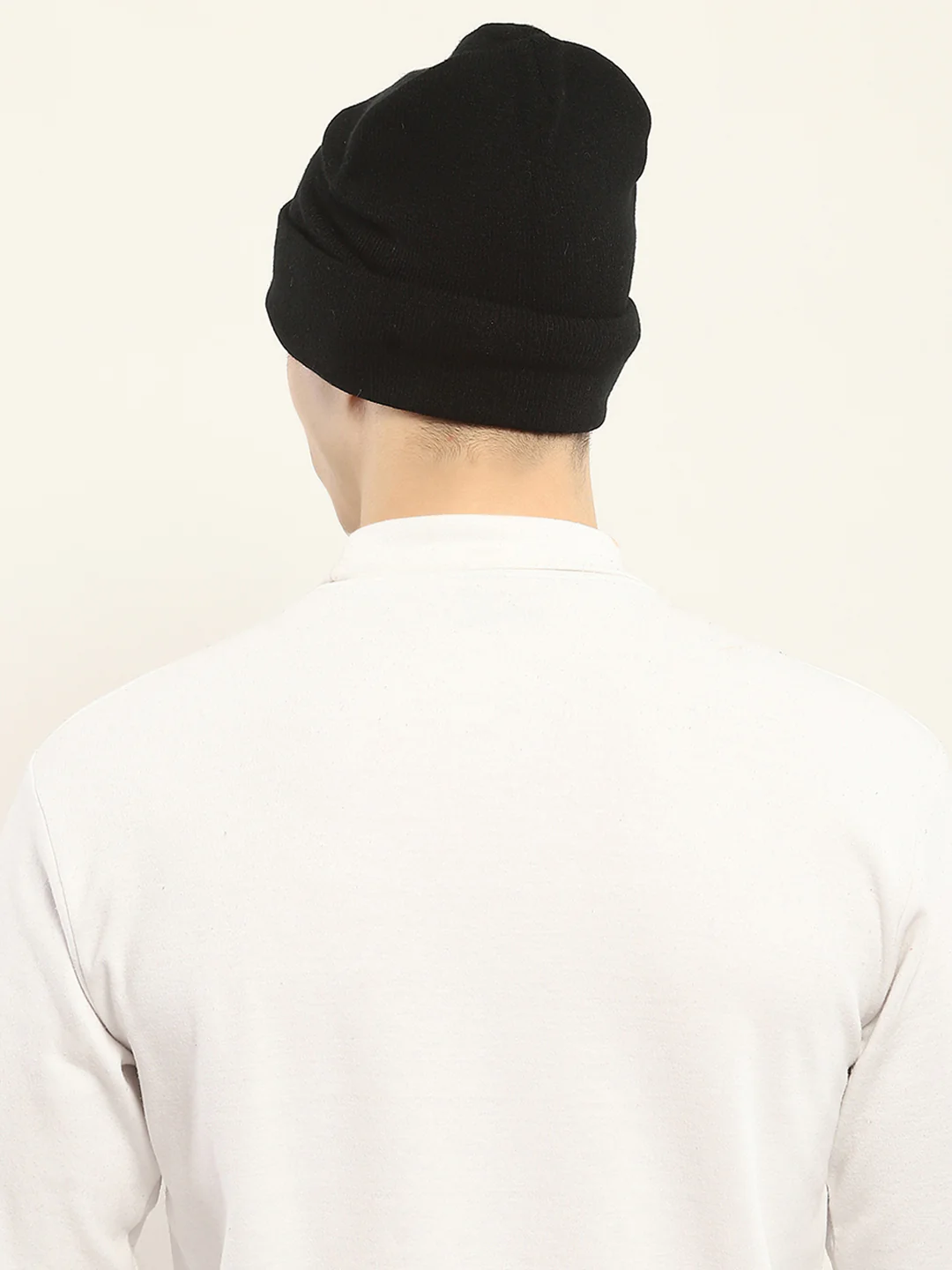 Men Black Self Design Cap - Image 5