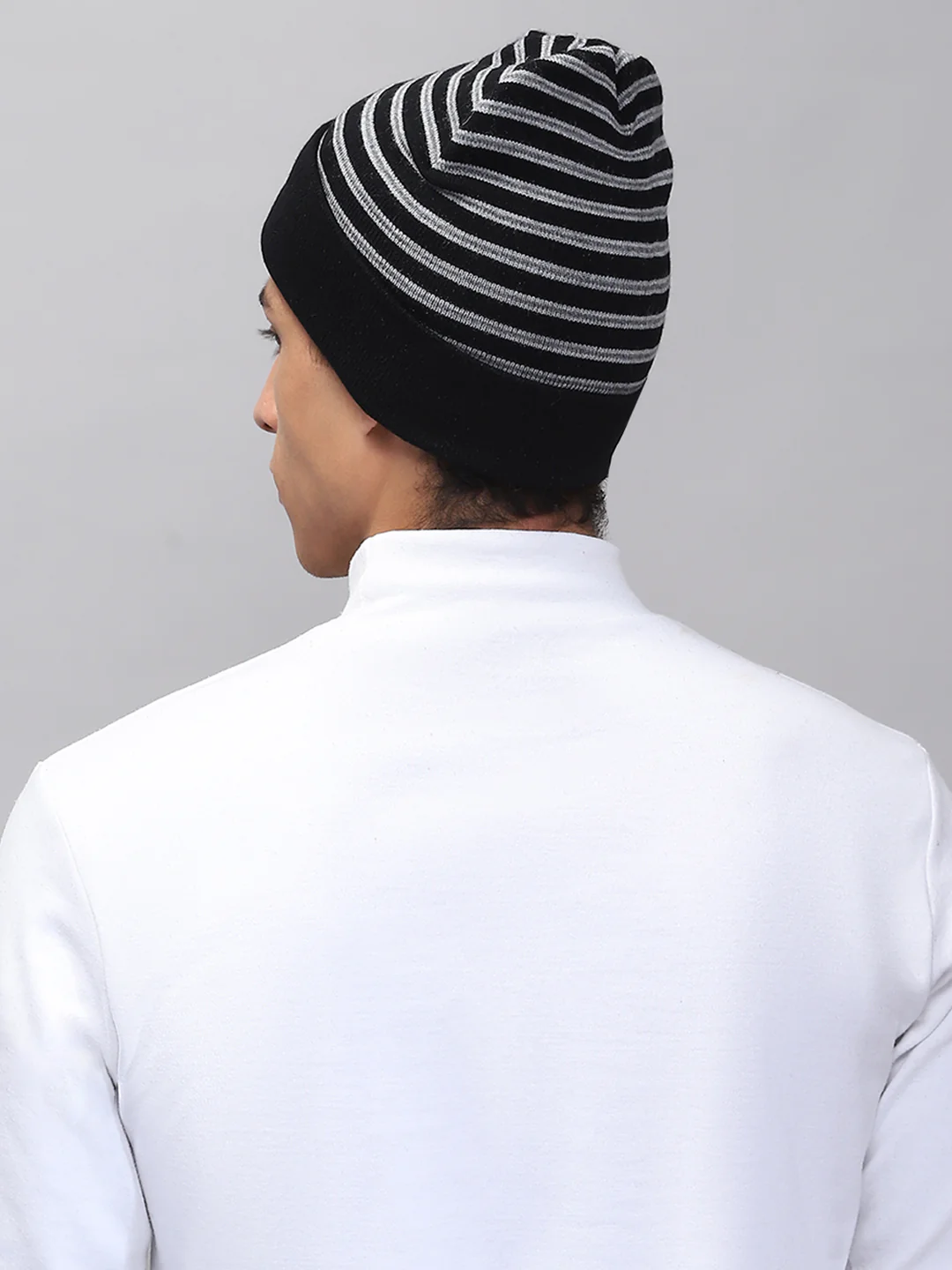 Men Black Self Design Cap - Image 5