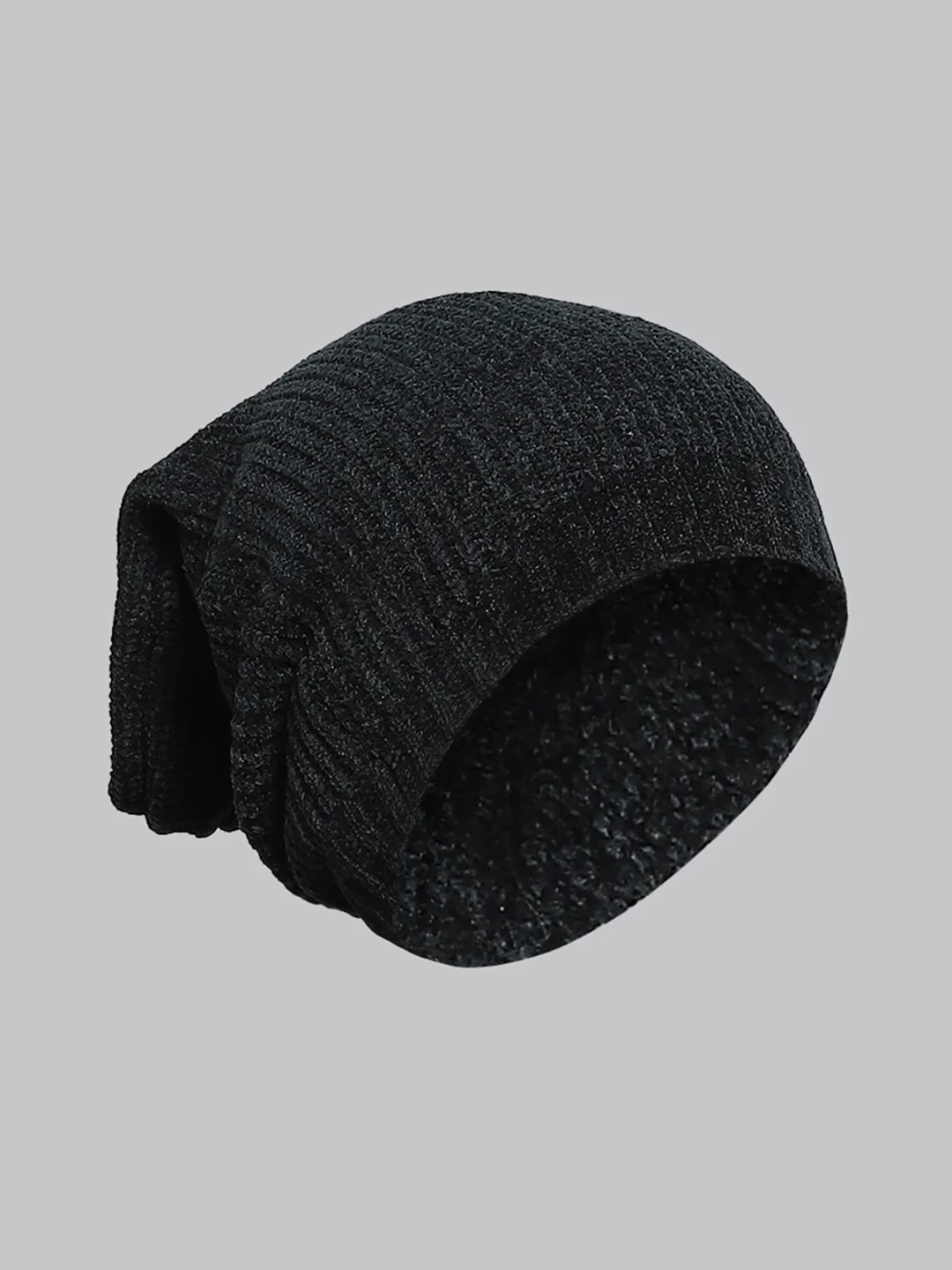 Men Black Self Design Cap - Image 2