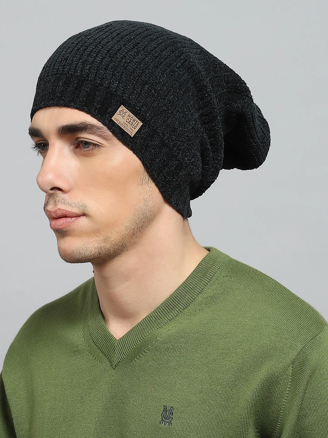 Men Black Self Design Cap - Image 3