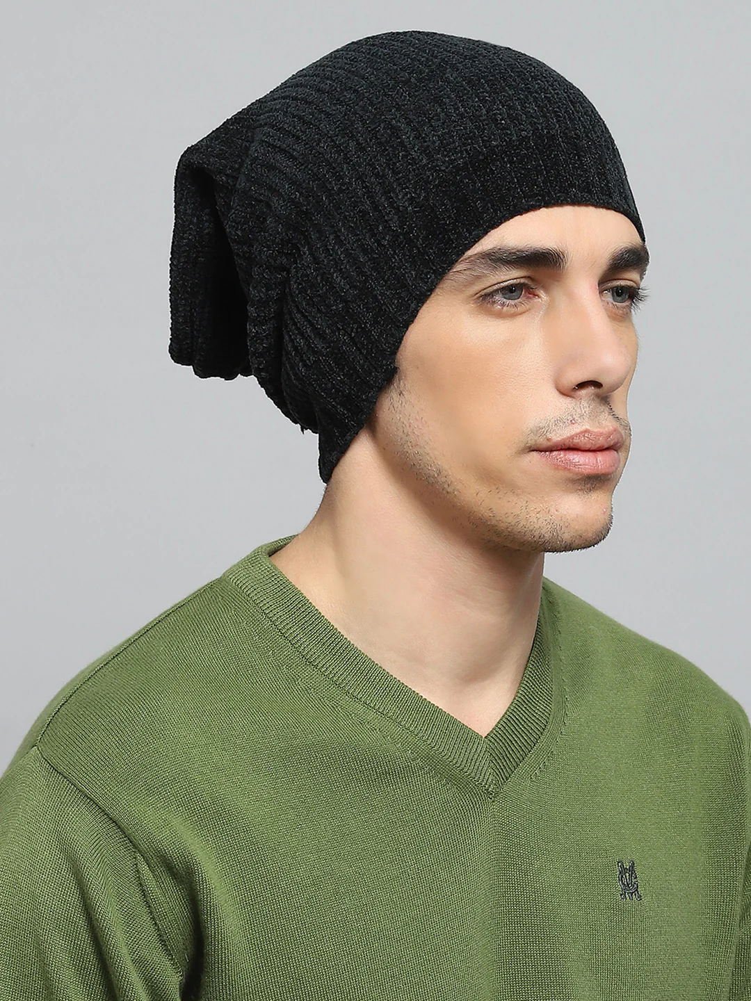 Men Black Self Design Cap - Image 4